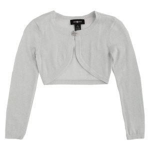 Amy Byer Hook & Eye Front Clasp Metallic Shrug